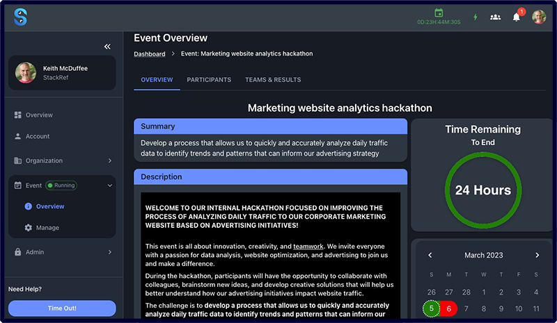 The StackRef Hackathon Manager event overview